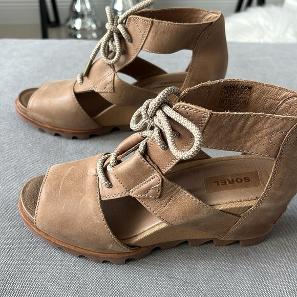 Sorel Lace-up Camel Wedge Sandal - Picture 2 of 3